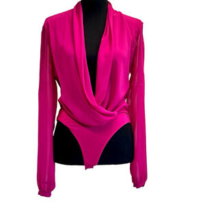 Marciano for Guess pink draped wrap V neck grommet cutout long sleeve bodysuit M